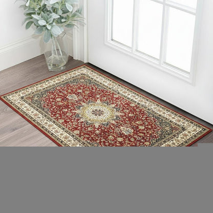 2' X 3' Red And Ivory Area Rug