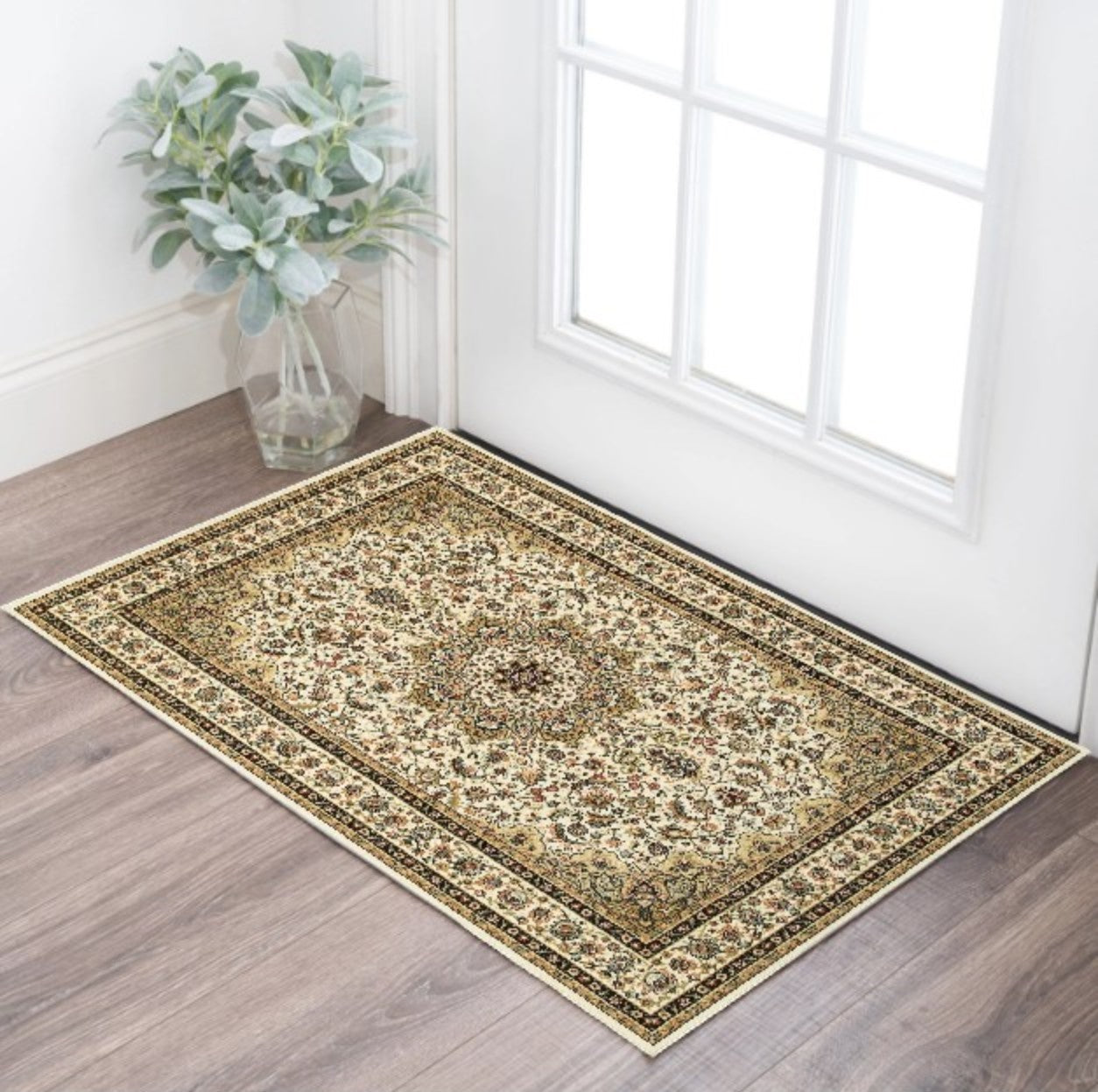 1' X 3' Ivory Beige Machine Woven Oriental Indoor Area Rug