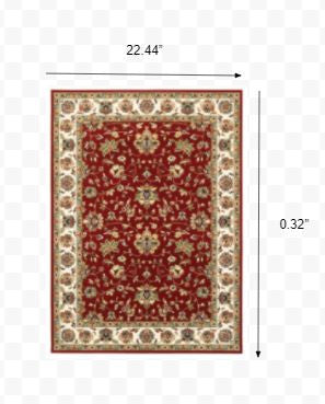 1' X 3' Red Ivory Machine Woven Floral Oriental Indoor Area Rug