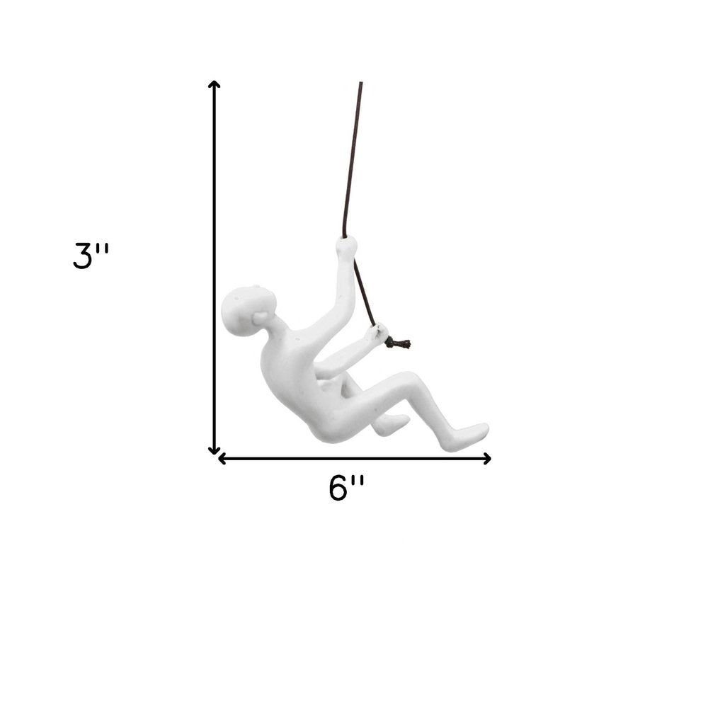 6" X 3" White Resin Climbing Man Hanging Dimensional Sculpture