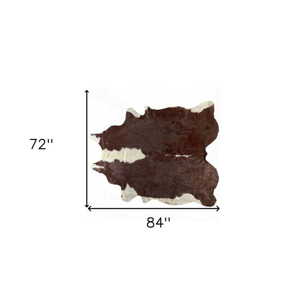 6' X 7' Brown And White Cowhide Area Rug