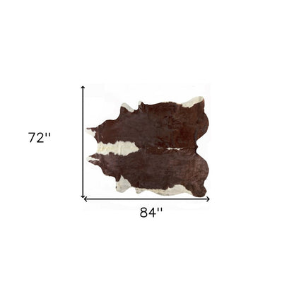 6' X 7' Brown And White Cowhide Area Rug