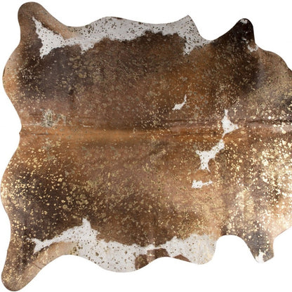 6' X 7' Brown White And Gold Natural Cowhide Area Rug