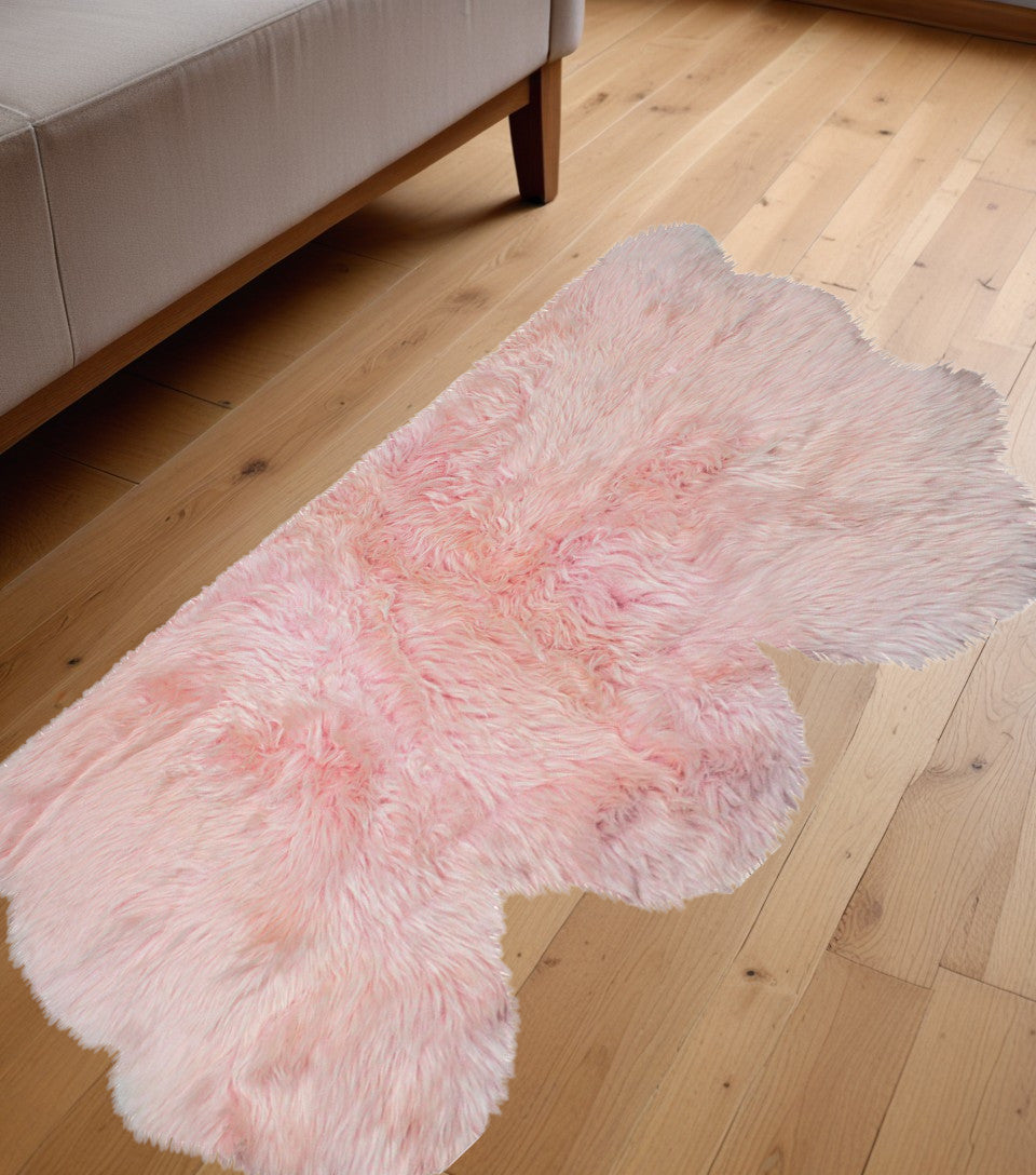 3' X 5' Pink Natural Sheepskin Area Rug