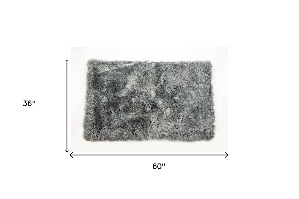 3' X 5' Gray Natural Rectangular Sheepskin Area Rug