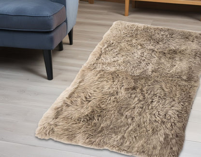 3' X 5' Taupe Natural Rectangular Sheepskin Area Rug