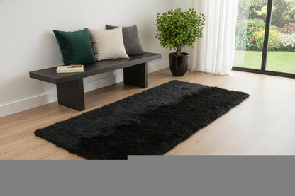 2' X 5' Black Natural Rectangular Sheepskin Area Rug