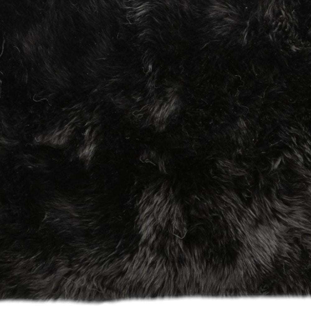 2' X 5' Black Natural Rectangular Sheepskin Area Rug