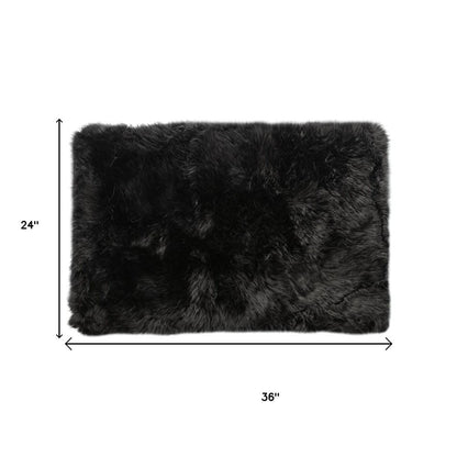 2' X 5' Black Natural Rectangular Sheepskin Area Rug