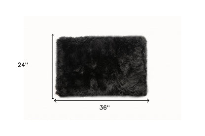 2' X 5' Black Natural Rectangular Sheepskin Area Rug