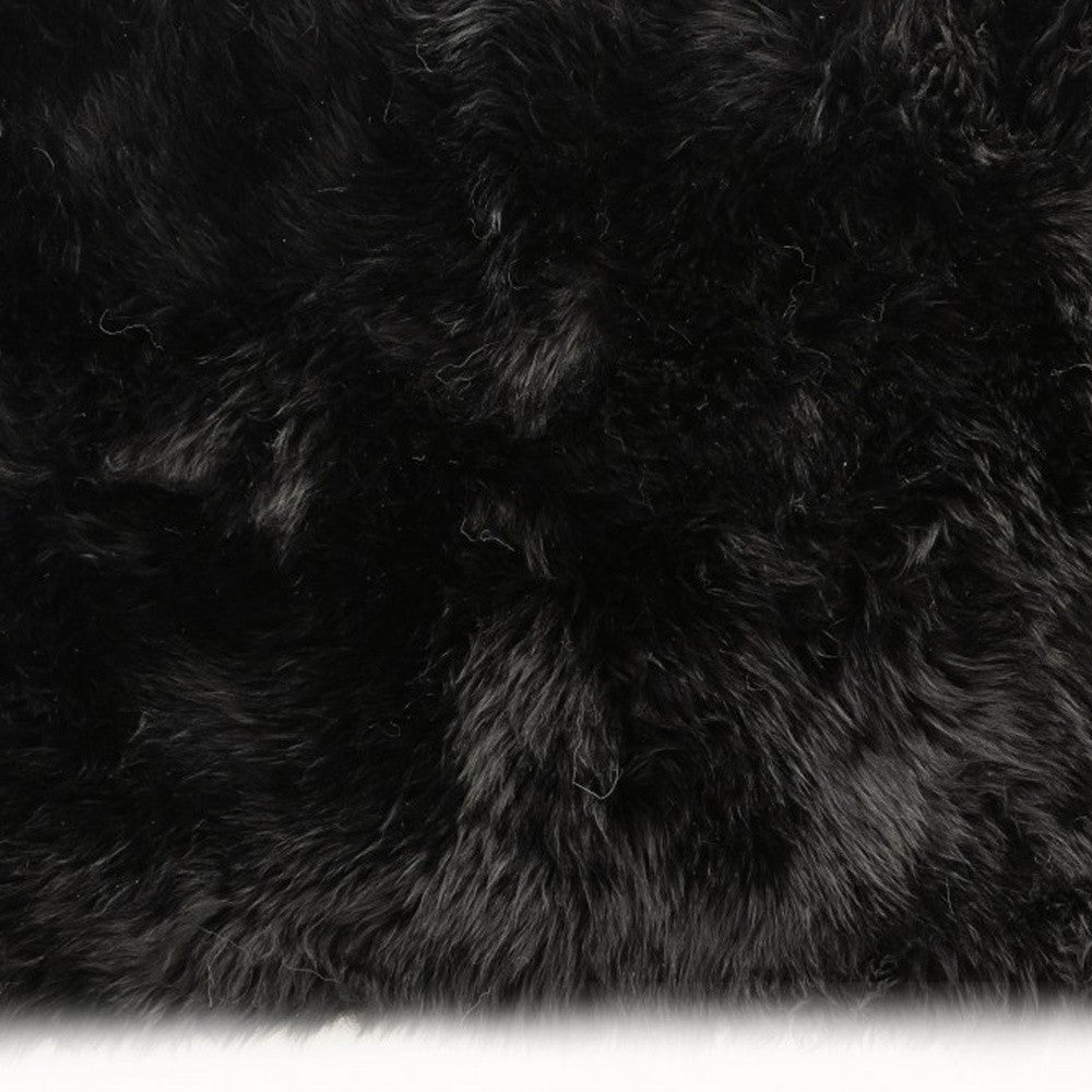 2' X 5' Black Natural Rectangular Sheepskin Area Rug