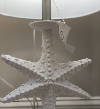 Set of Two 28" Clear and White Coastal Star Fish Table Lamps With White Drum Shades