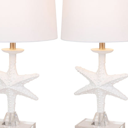 Set of Two 28" Clear and White Coastal Star Fish Table Lamps With White Drum Shades