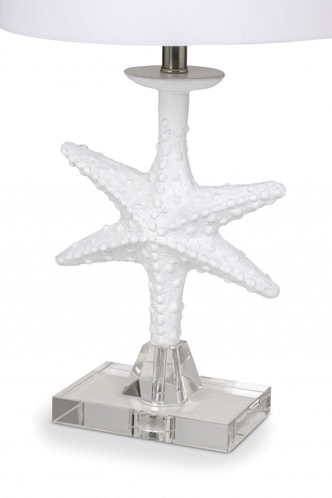 Set of Two 28" Clear and White Coastal Star Fish Table Lamps With White Drum Shades