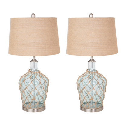 Set of Two 28" Silver Metal Table Lamps With Beige Empire Shade