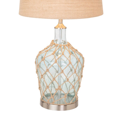 Set of Two 28" Light Blue And Silver Glass And Metal Coastal Table Lamps