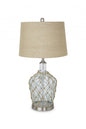 Set of Two 28" Light Blue And Silver Glass And Metal Coastal Table Lamps