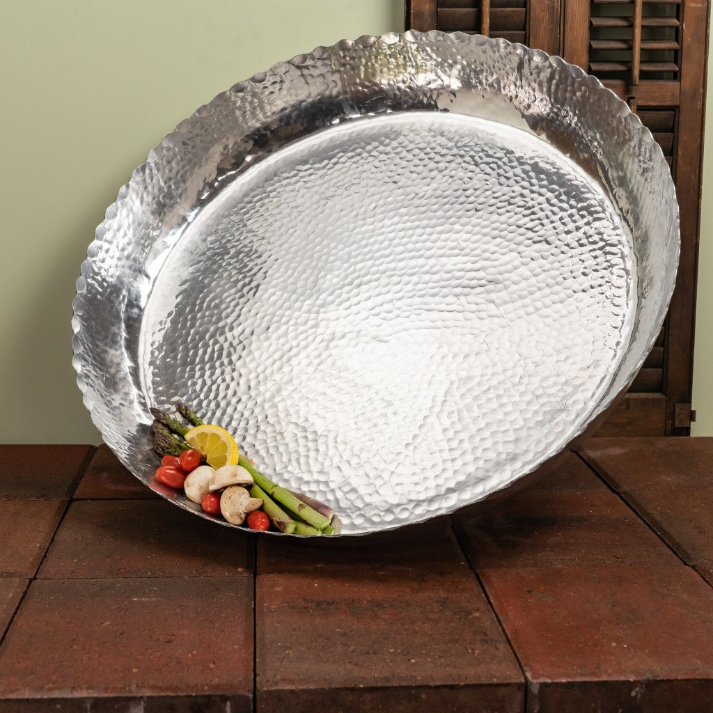 25" Silver Hammered Finish Round Tray