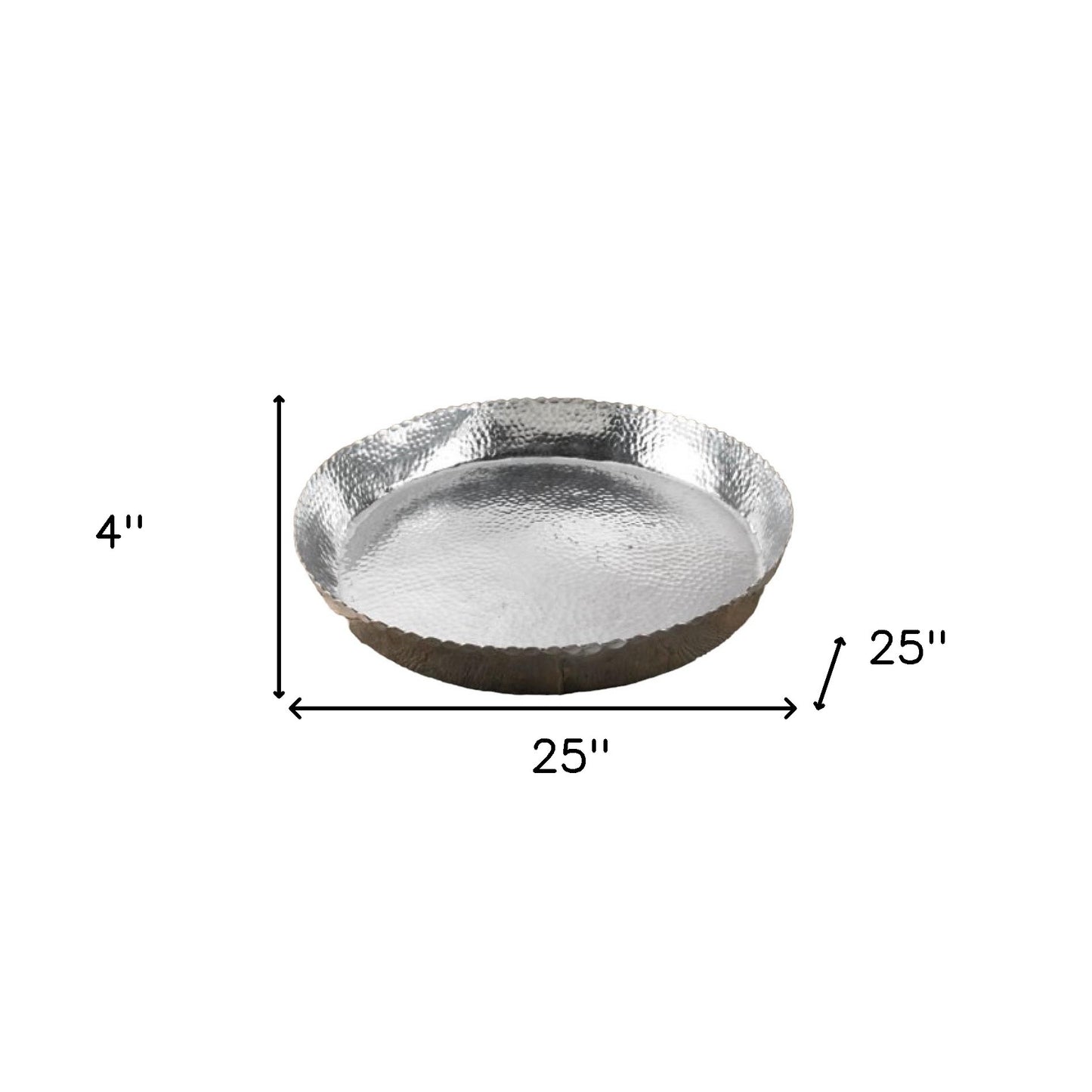 25" Silver Hammered Finish Round Tray