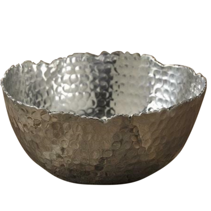 11" Silver Steel Modern Hammered Cut Bowl