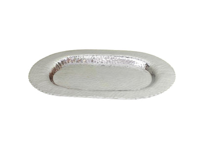 13" Silver Oval Stainless Steel Hammered Serving Tray