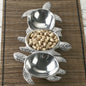 9" Silver Turtle Stainless Steel Hammered Indoor Outdoor Handmade Serving Tray With Handles