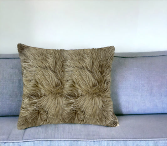 18" Taupe Sheepskin Throw Pillow