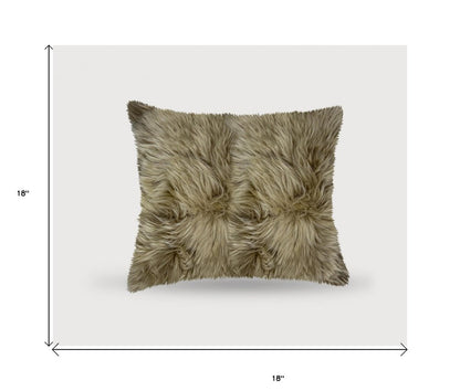 18" Taupe Sheepskin Throw Pillow