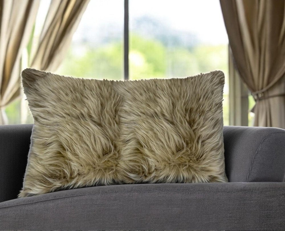 Taupe Natural Sheepskin Lumbar Pillow