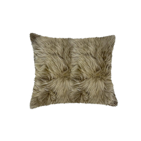 Set of Two 18" Taupe Sheepskin Throw Pillows