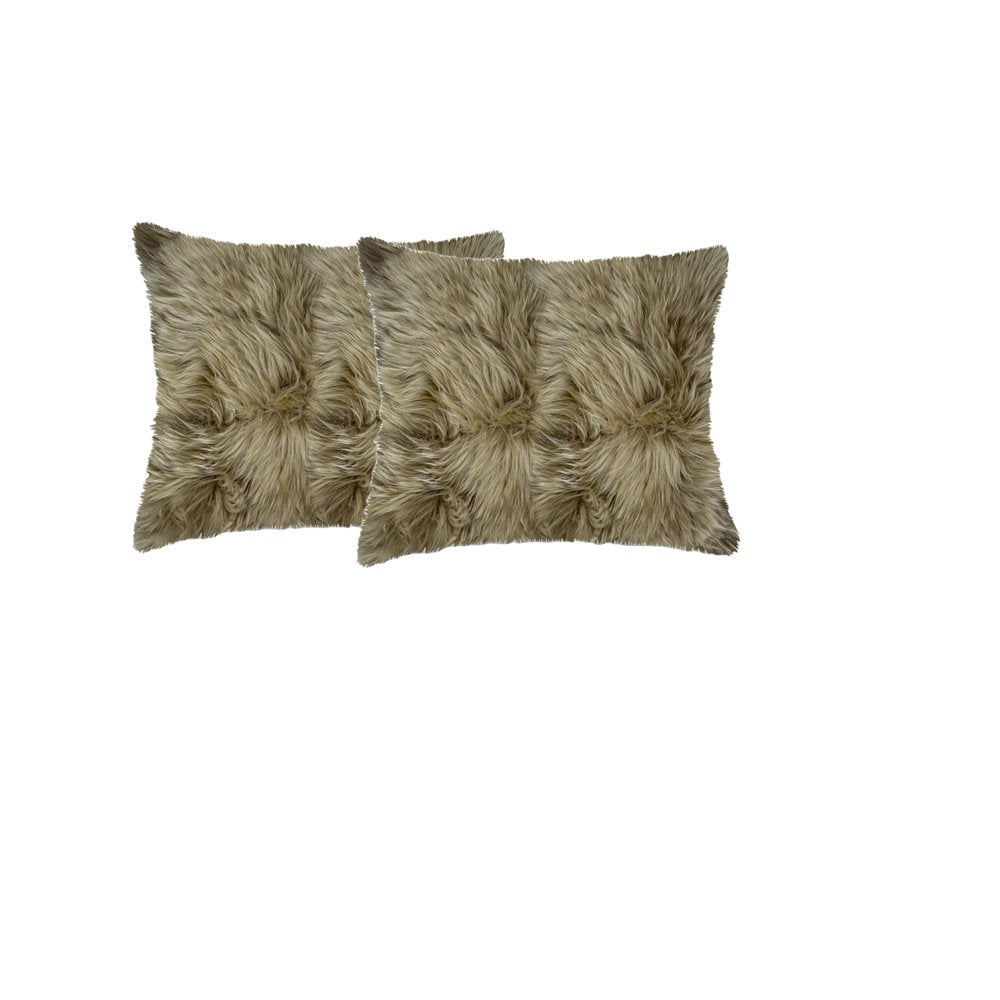 Set of Two 18" Taupe Sheepskin Throw Pillows