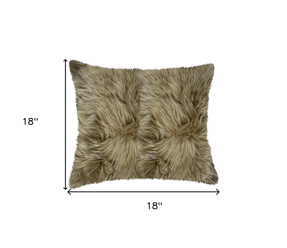 Set of Two 18" Taupe Sheepskin Throw Pillows