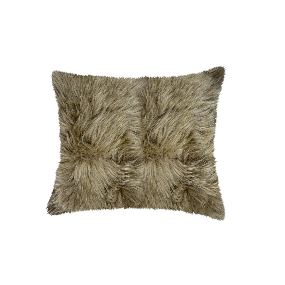 Set of Two 18" Taupe Sheepskin Throw Pillows