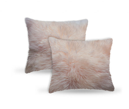 Set Of Two  Blush Natural Sheepskin Square Pillows