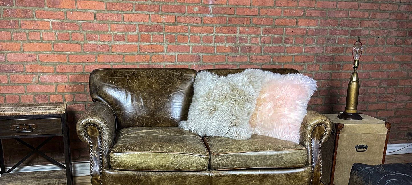 Set Of Two  Blush Natural Sheepskin Square Pillows