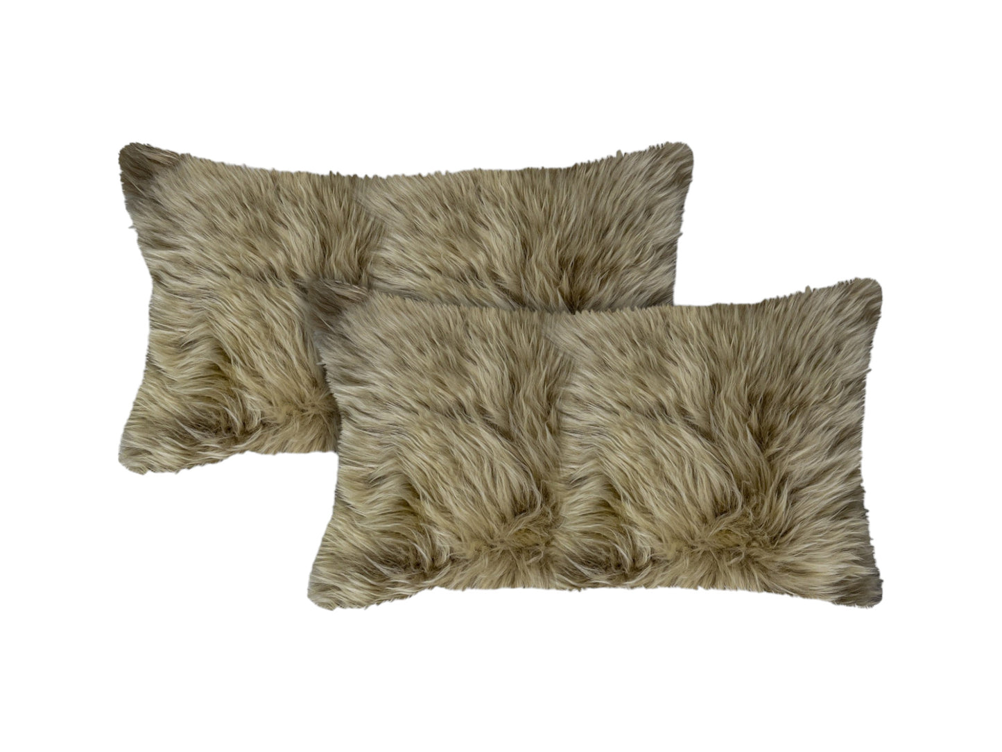 Set of Two 12" X 20" Taupe Sheepskin Lumbar Throw Pillows