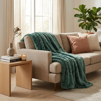 2" X 5" Green Natural Off White Medical Grade Double Sheepskin Throw Blanket