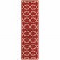 8' Red And Ivory Indoor Outdoor Runner Rug