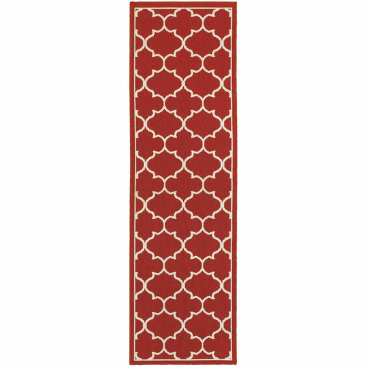 5' X 8' Red And Ivory Indoor Outdoor Area Rug