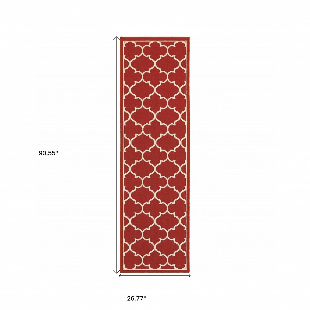 4' X 6' Red And Ivory Indoor Outdoor Area Rug