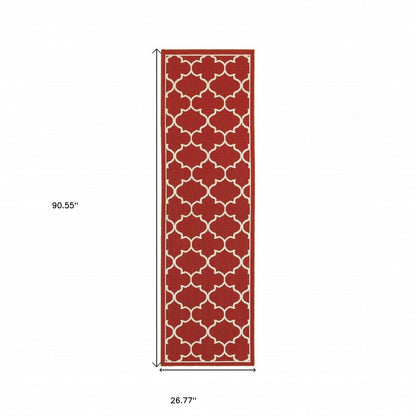 4' X 6' Red And Ivory Indoor Outdoor Area Rug