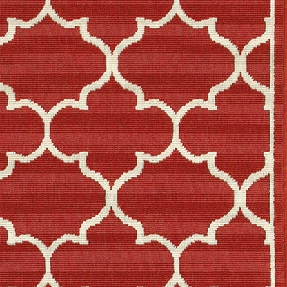 8' Red And Ivory Indoor Outdoor Runner Rug