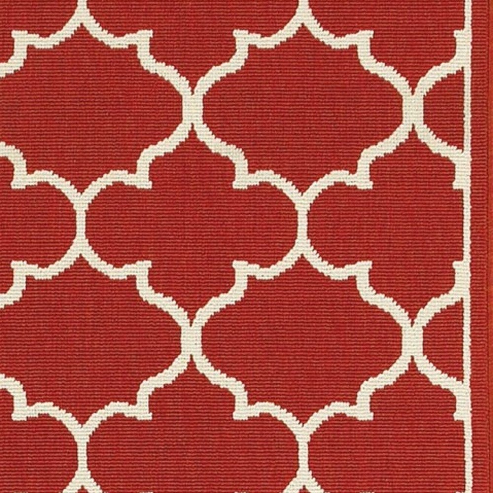 8' Red And Ivory Indoor Outdoor Runner Rug