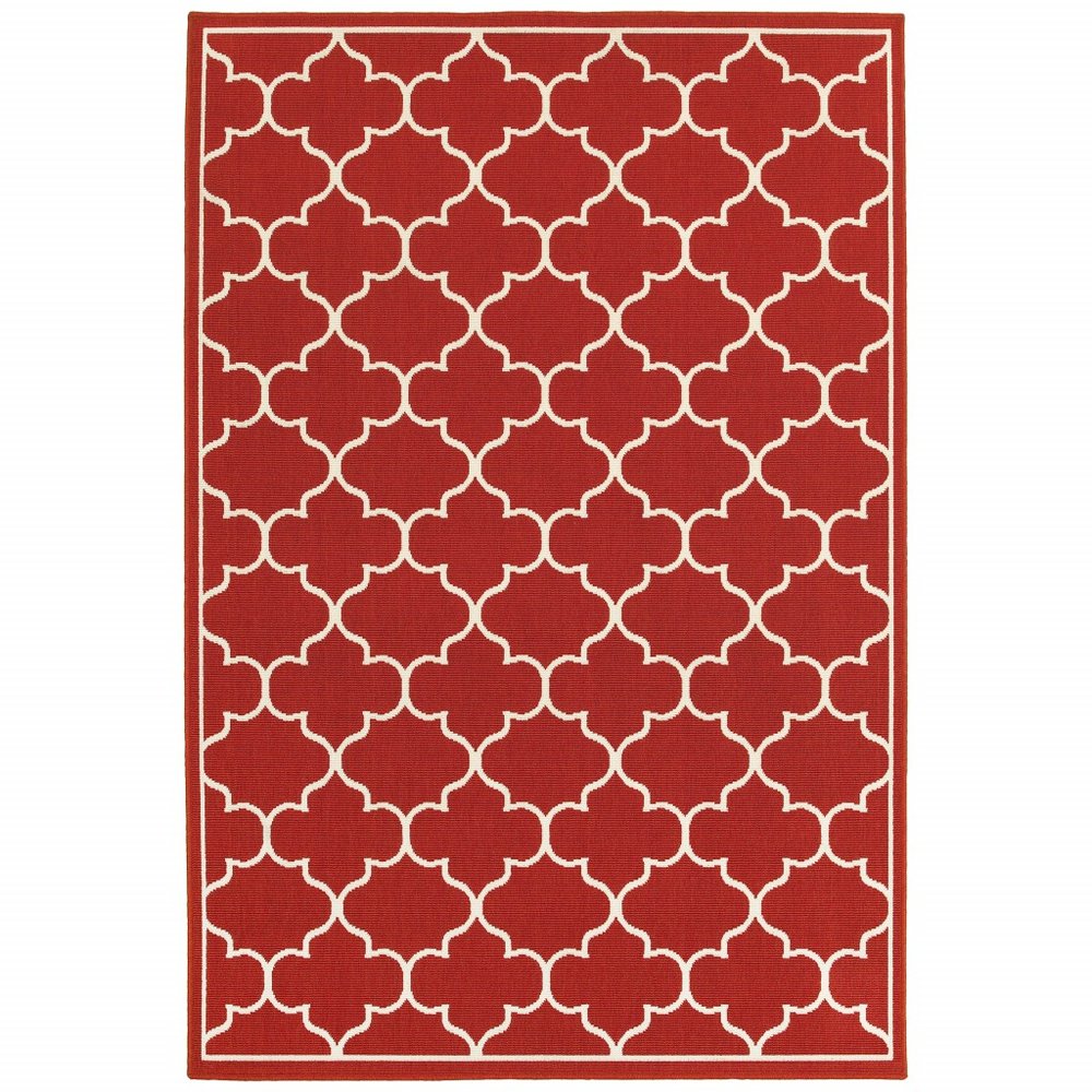 8' Red And Ivory Indoor Outdoor Runner Rug