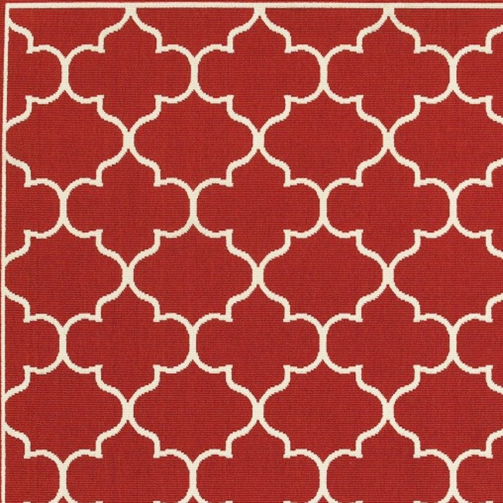 8' Red And Ivory Indoor Outdoor Runner Rug
