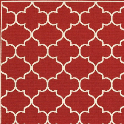 8' Red And Ivory Indoor Outdoor Runner Rug