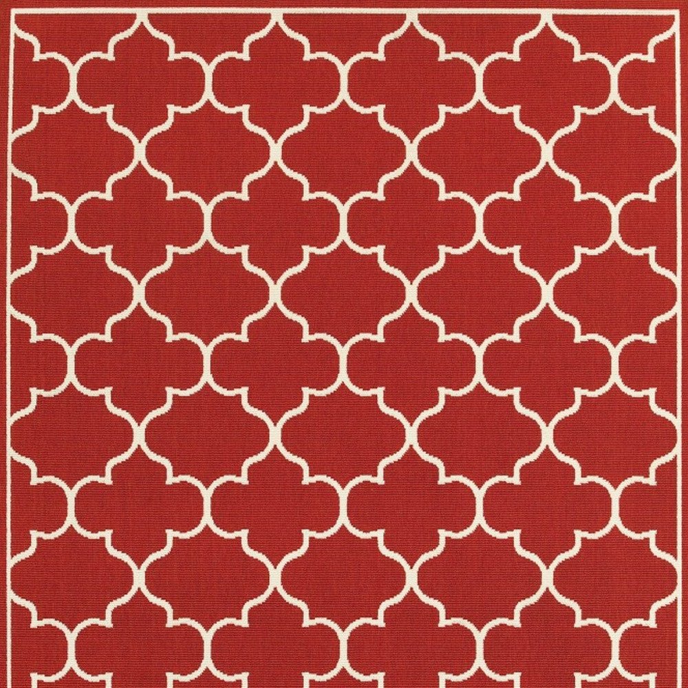 8' Red And Ivory Indoor Outdoor Runner Rug