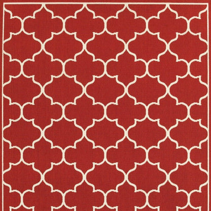 8' Red And Ivory Indoor Outdoor Runner Rug