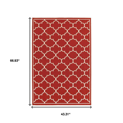 4' X 6' Red And Ivory Indoor Outdoor Area Rug