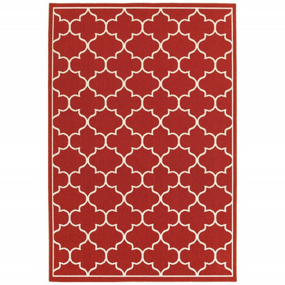8' Red And Ivory Indoor Outdoor Runner Rug